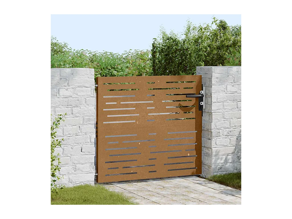 Puerta de jardín 85x100 cm acero corten diseño cuadrado