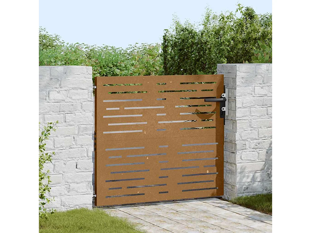 Puerta de jardín 85x100 cm acero corten diseño cuadrado