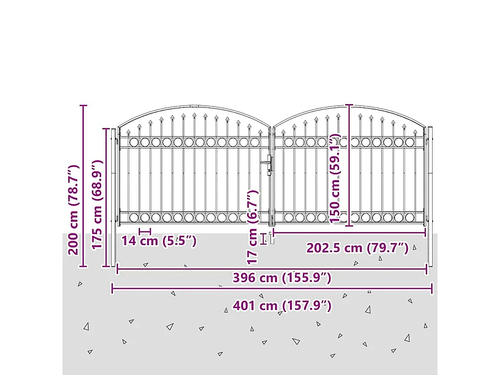 Cancello per recinzione Altro Regolabile Grigio 400 x 150 cm Acciaio