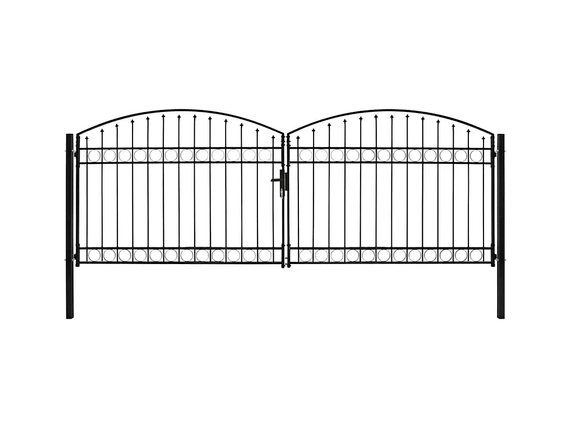 Portillon double porte avec dessus arqué Acier 400x150 cm Noir