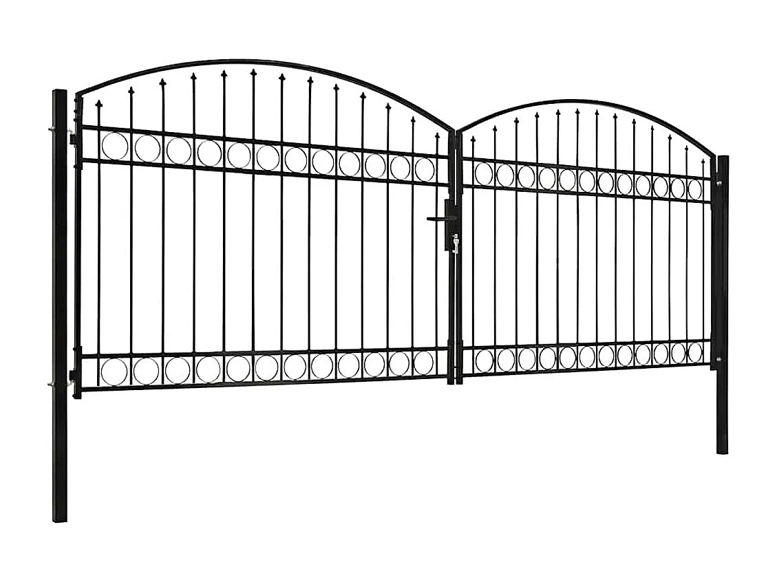 Puerta doble con arco superior Acero 400x150 cm Negro