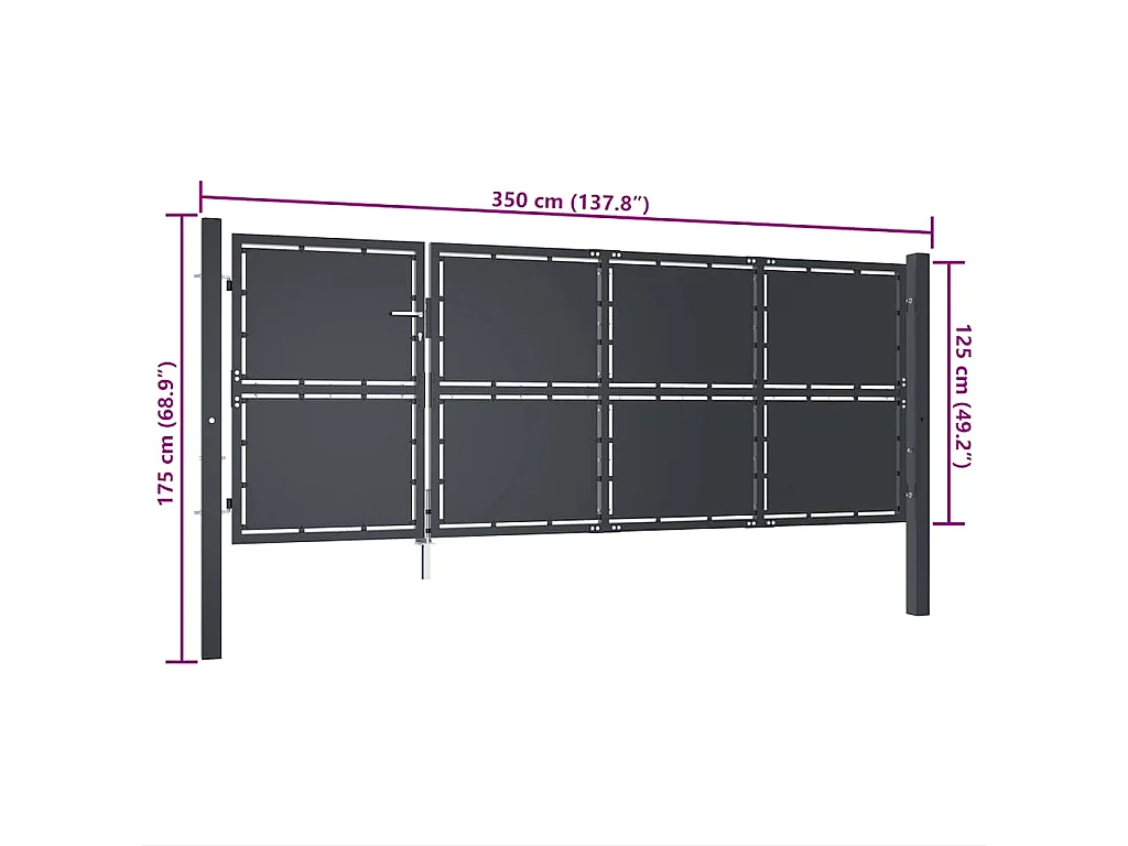 Gartentor Stahl 350 x 125 cm Anthrazit