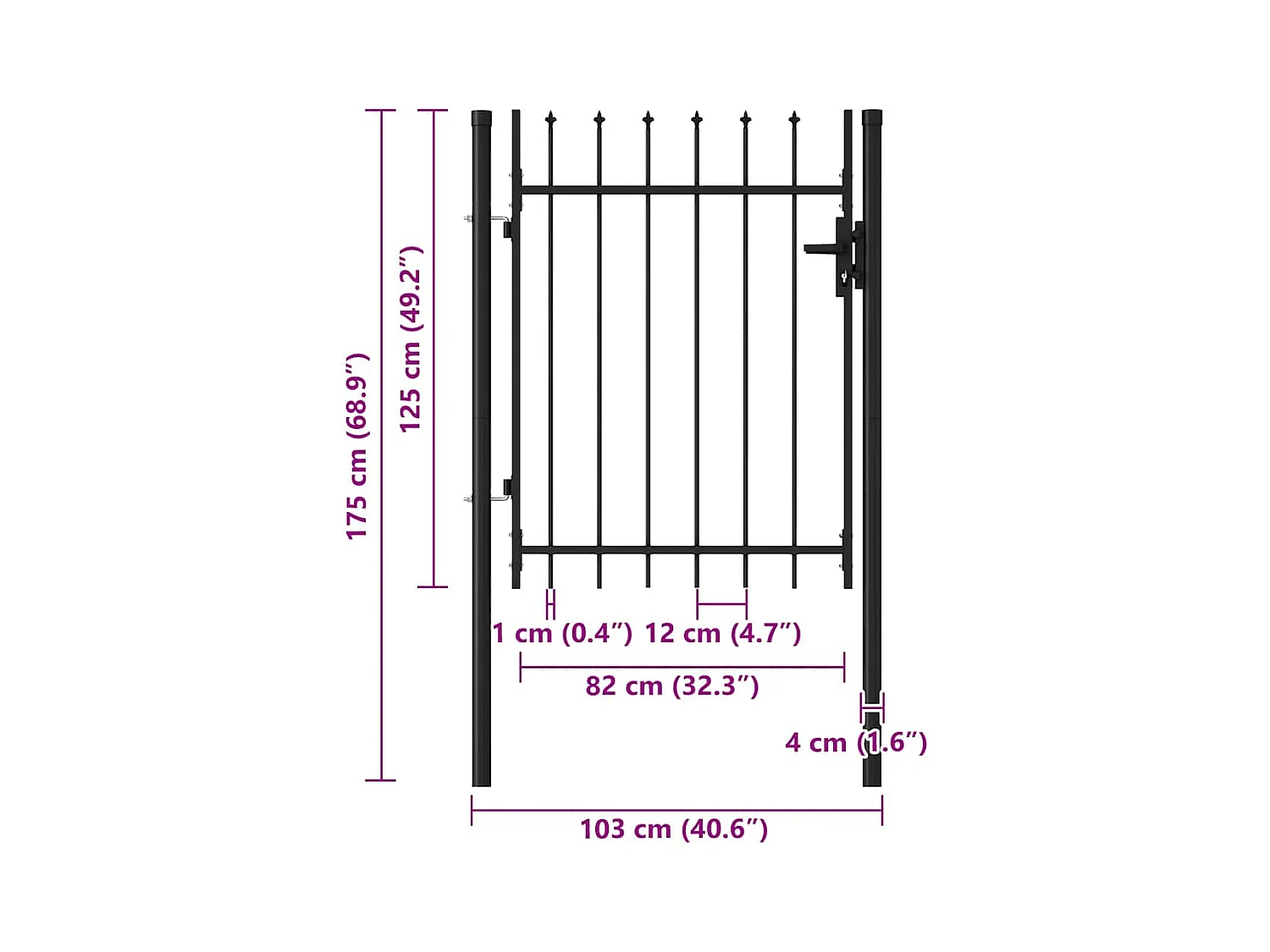 Puerta simple con punta de acero 1x1,2 m Negra