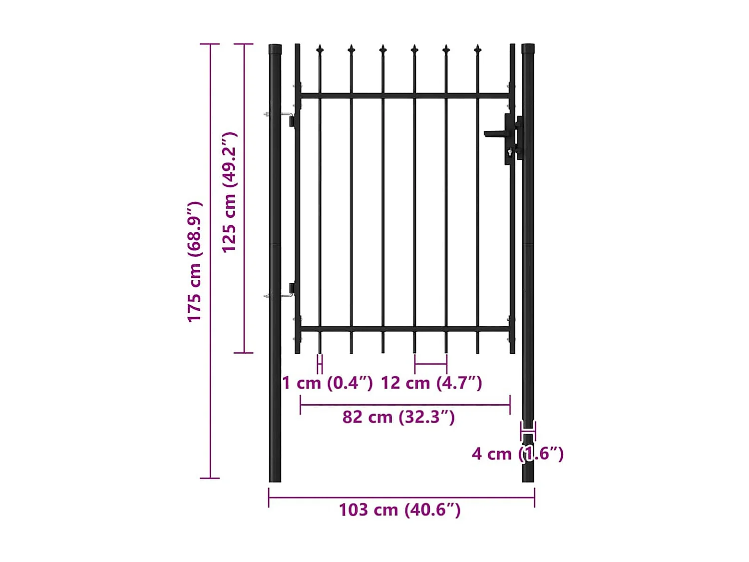 Puerta simple con punta de acero 1x1,2 m Negra