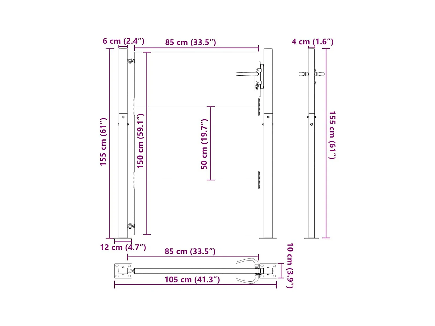 Zwarte tuinpoort 105 x 150 cm gepoedercoat staal