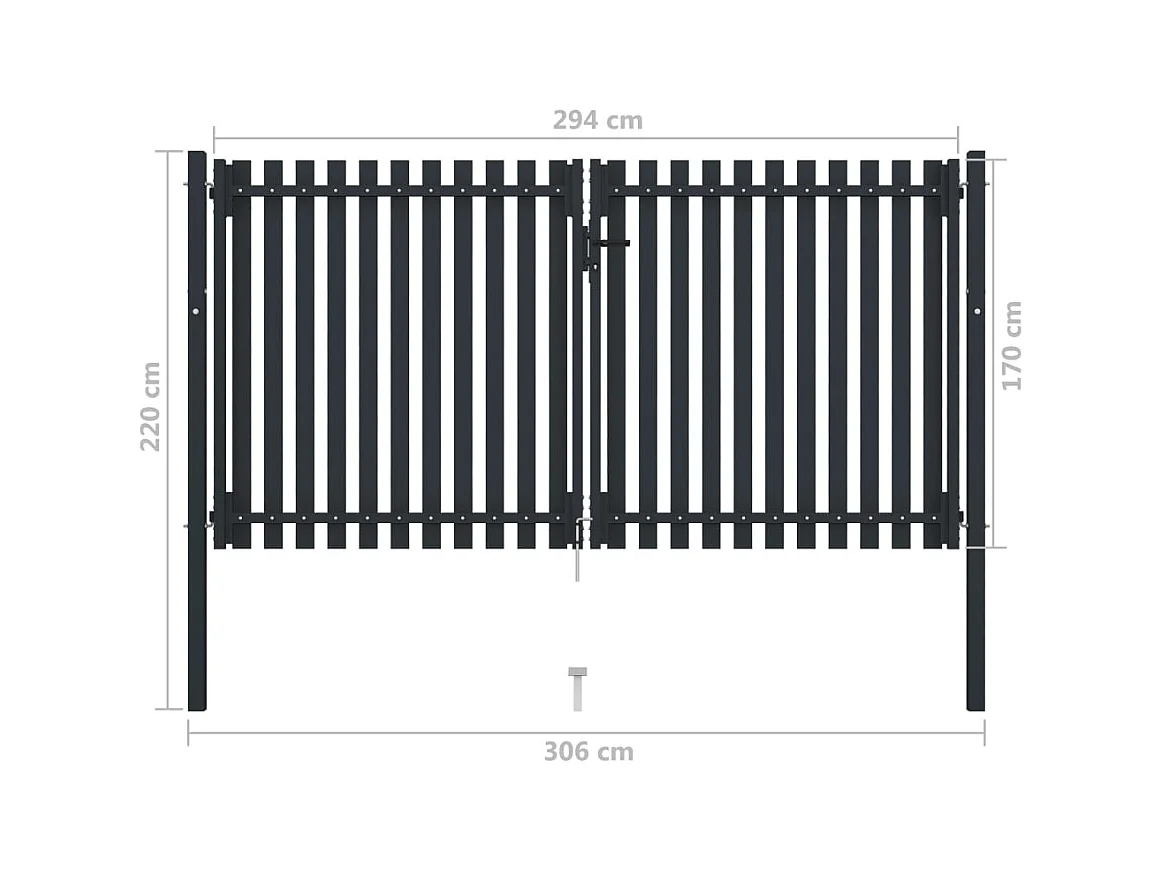 Cancello per recinzione a doppia anta in acciaio 306x220 cm antracite