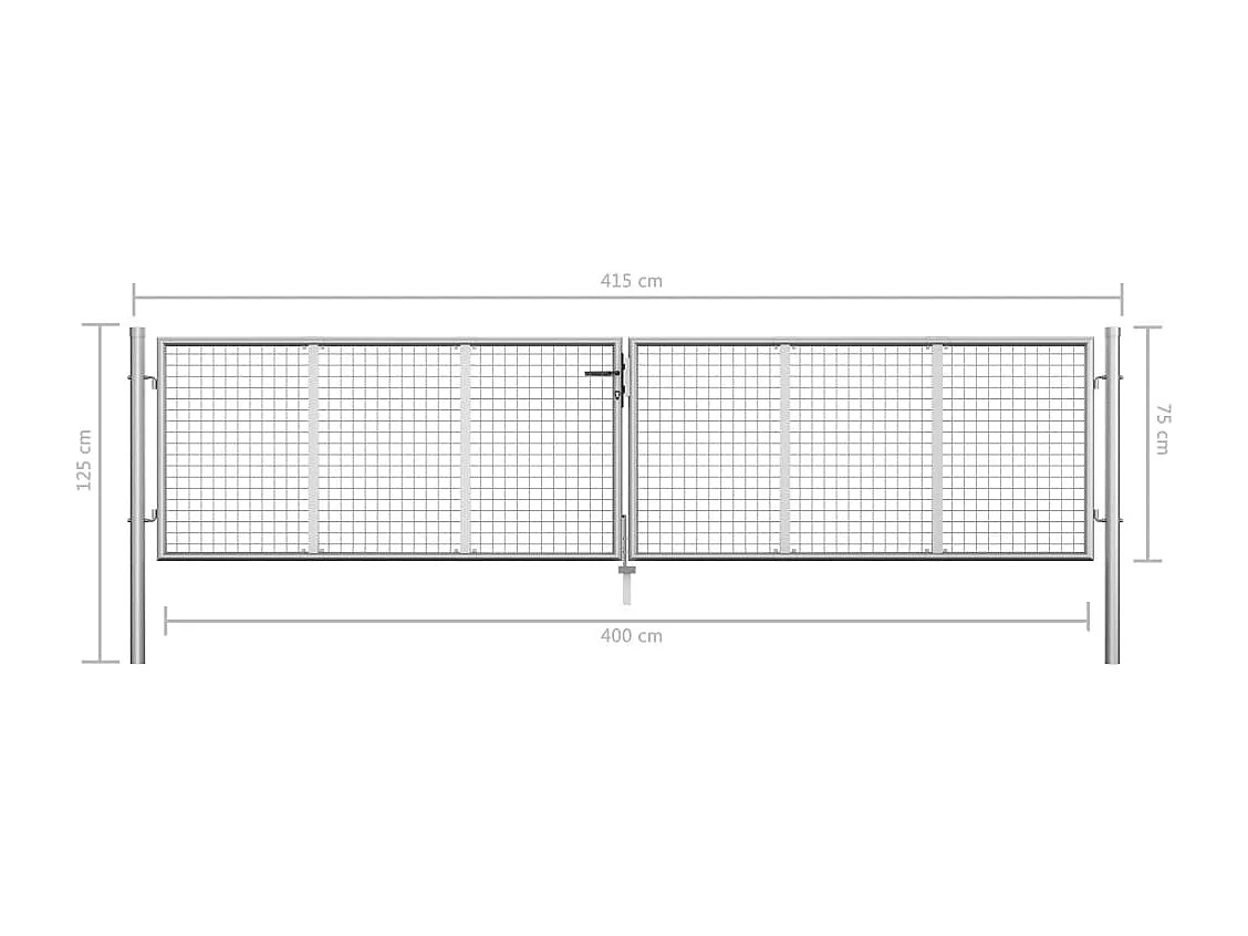 Cancello da giardino in acciaio zincato 415 x 75 cm argento