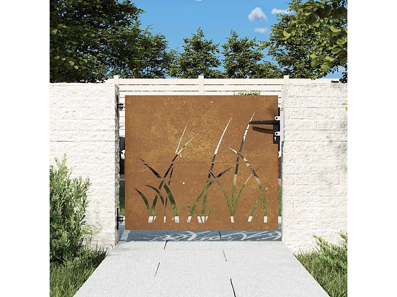 Puerta de jardín 85x100 cm acero corten diseño césped
