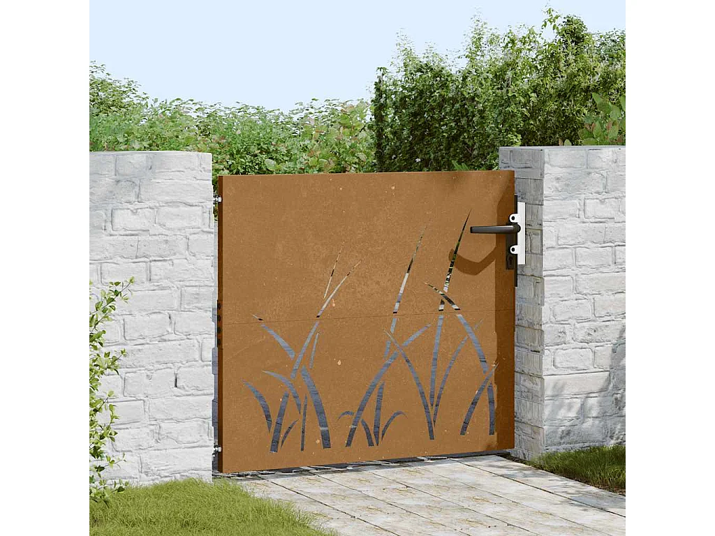 Cancello da giardino 85x100 cm in acciaio corten design erba