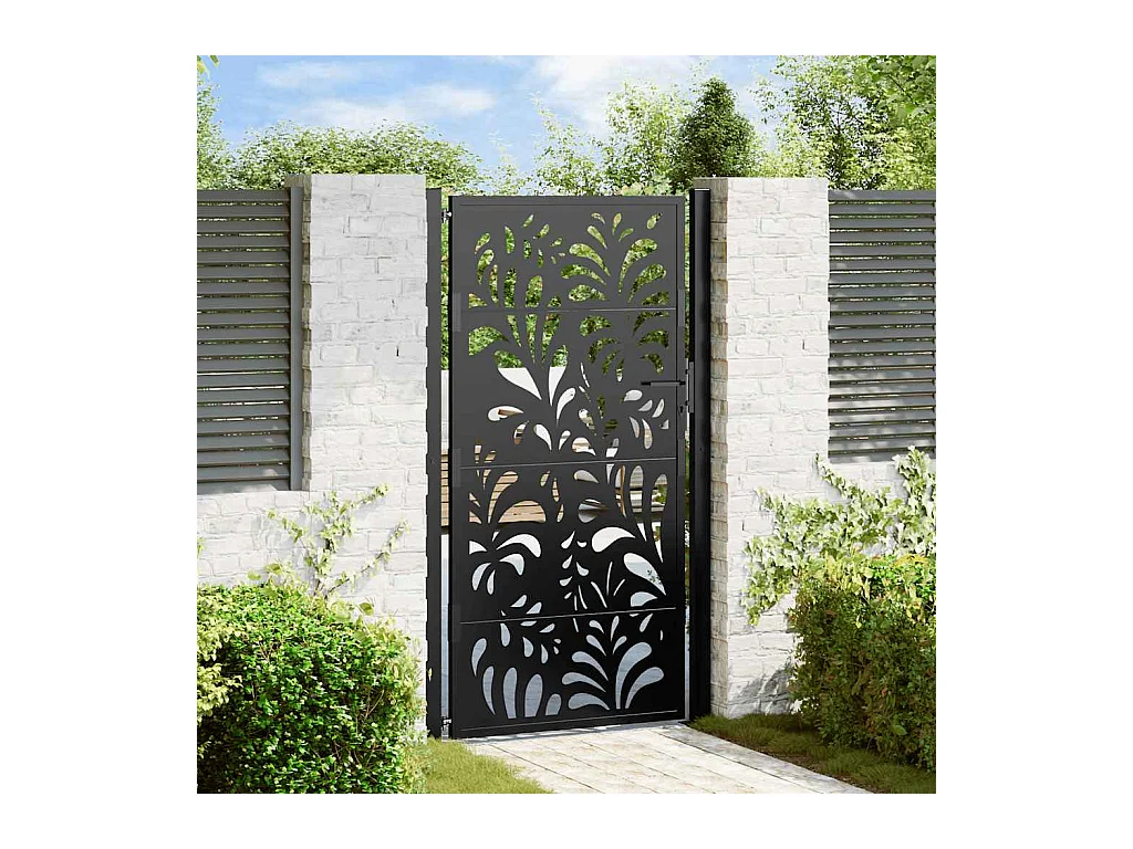 Portail de jardin noir 105x180 cm acier conception de vagues
