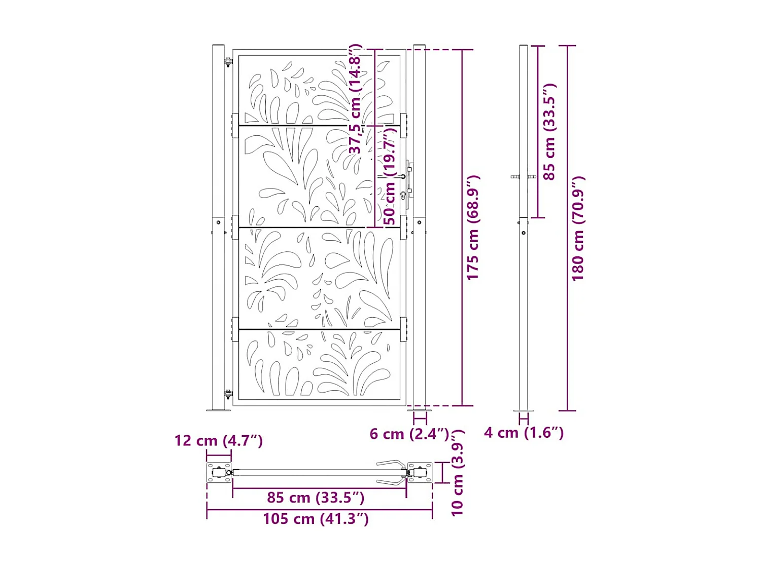 Puerta de jardín negra 105x180 cm diseño ondulado de acero