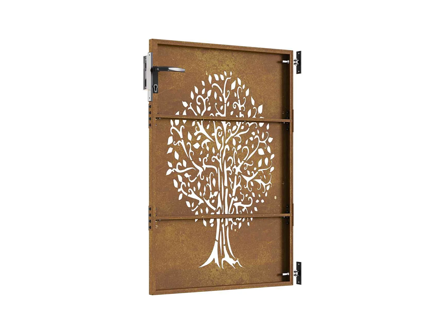 Puerta de jardín 85x150 cm de acero corten con diseño de árbol.
