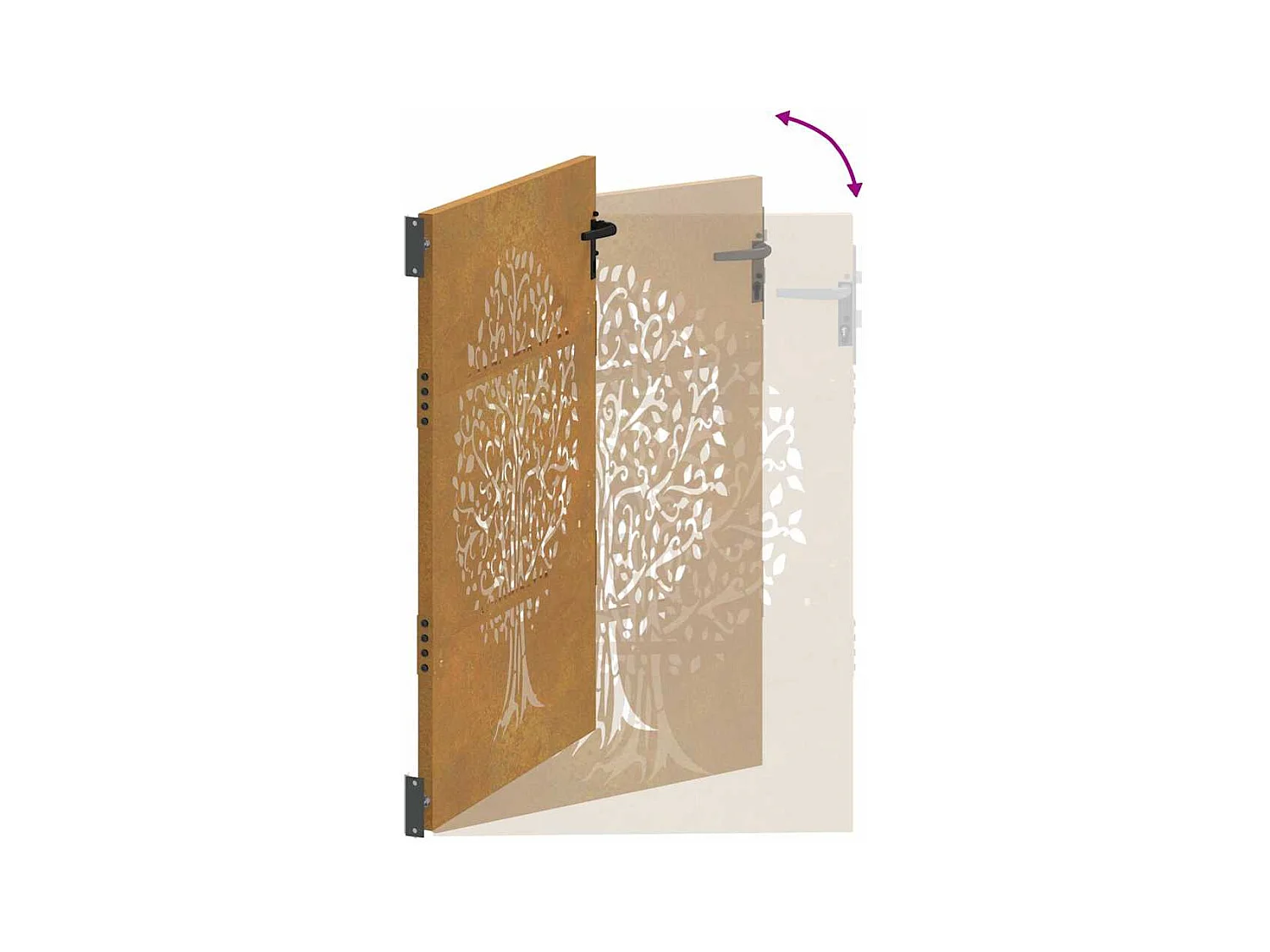 Puerta de jardín 85x150 cm de acero corten con diseño de árbol.