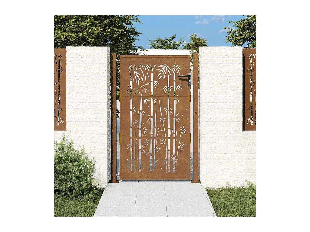 Tuinpoort 105x155 cm cortenstaal bamboe design