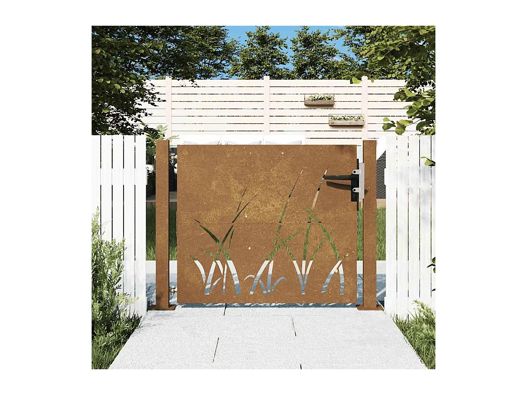 Portail de jardin 105x80 cm acier corten conception d'herbe