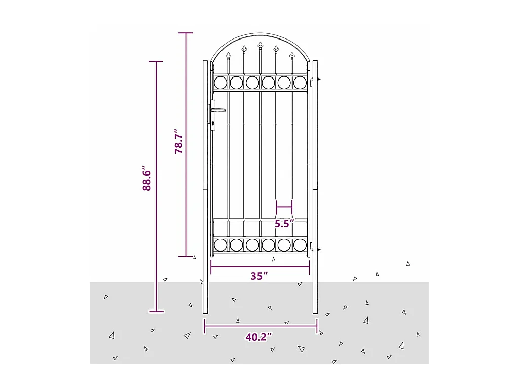 Grijze hekpoort 100 x 250 cm gepoedercoat staal