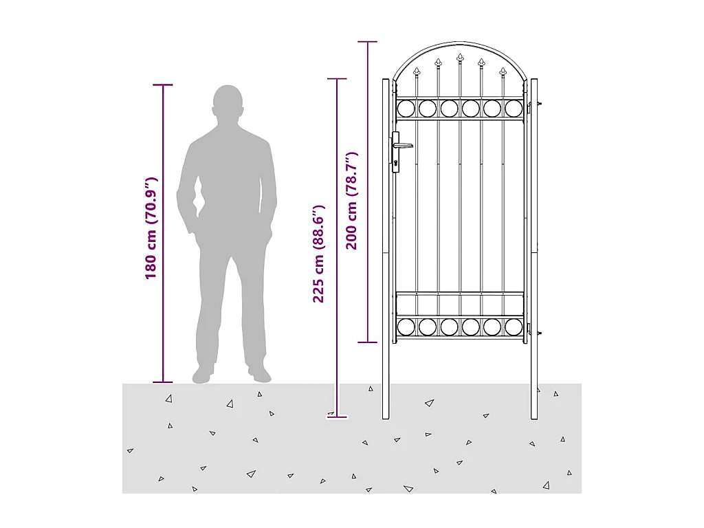 Grijze hekpoort 100 x 250 cm gepoedercoat staal