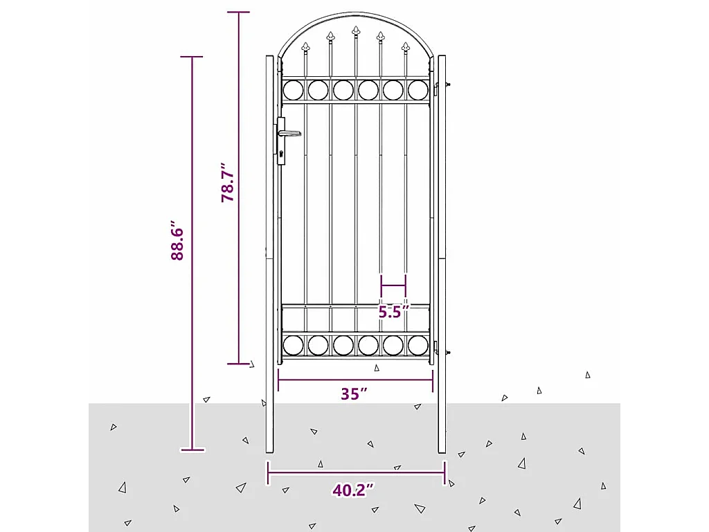 Porte de Clôture Gris 100 x 250 cm Acier peint par poudre