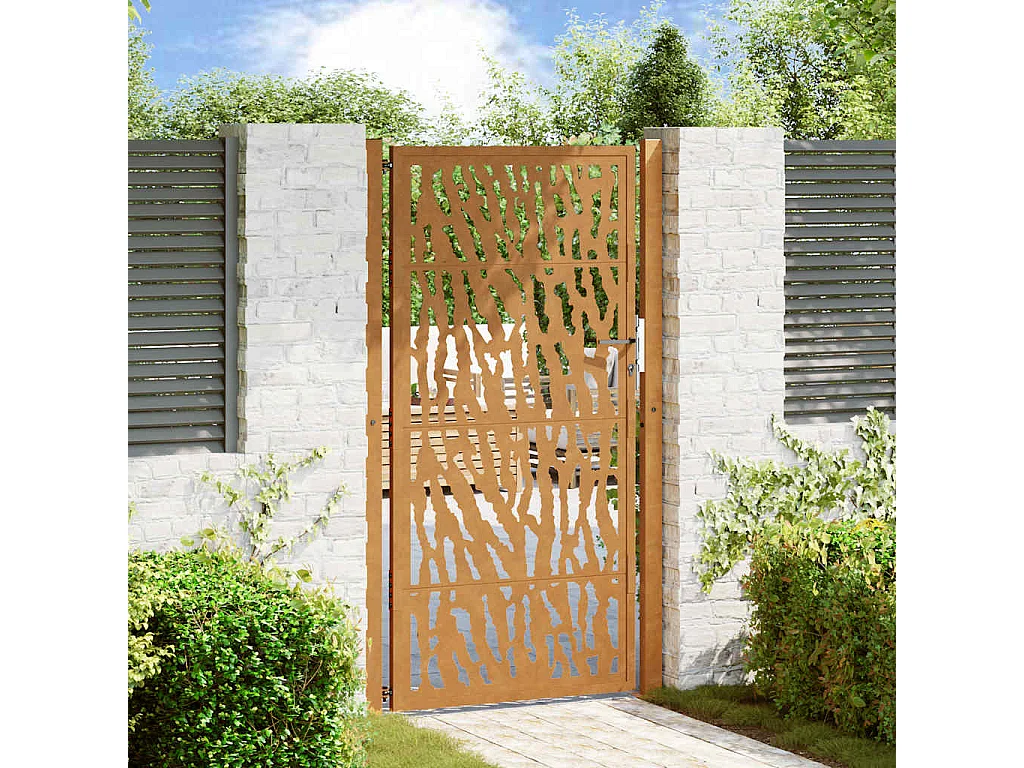 Cancello da giardino in acciaio resistente alle intemperie con motivo traforato