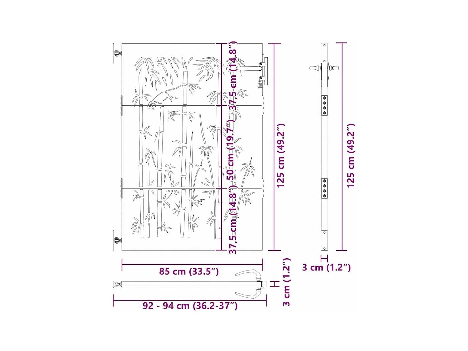 Porte de Jardin Noir 105 x 125 cm Acier peint par poudre