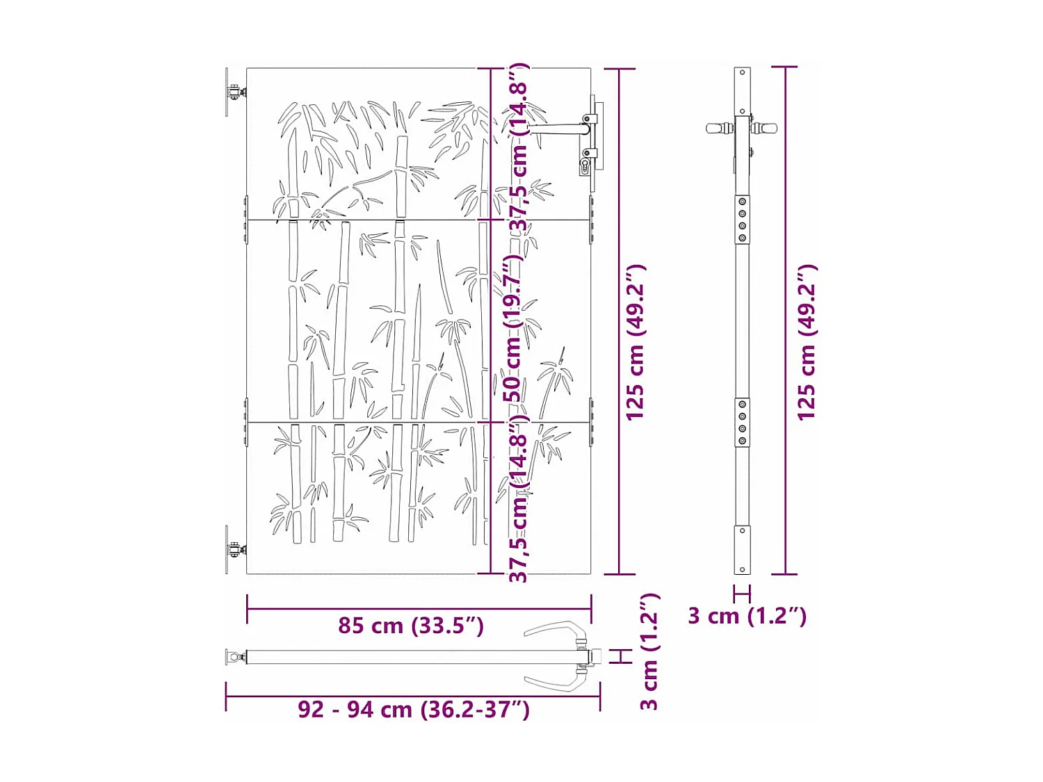 Porte de Jardin Noir 105 x 125 cm Acier peint par poudre