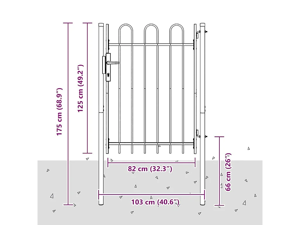 Puerta de valla gris de 100 x 120 cm de acero con recubrimiento en polvo
