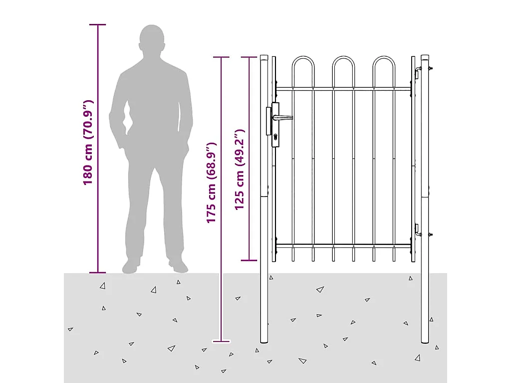 Puerta de valla gris de 100 x 120 cm de acero con recubrimiento en polvo
