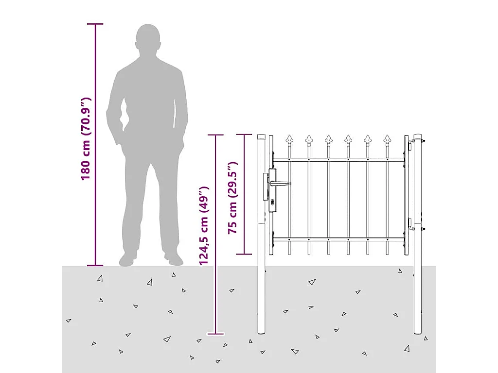 Cancello per recinzione grigio 100 x 75 cm in acciaio verniciato a polvere