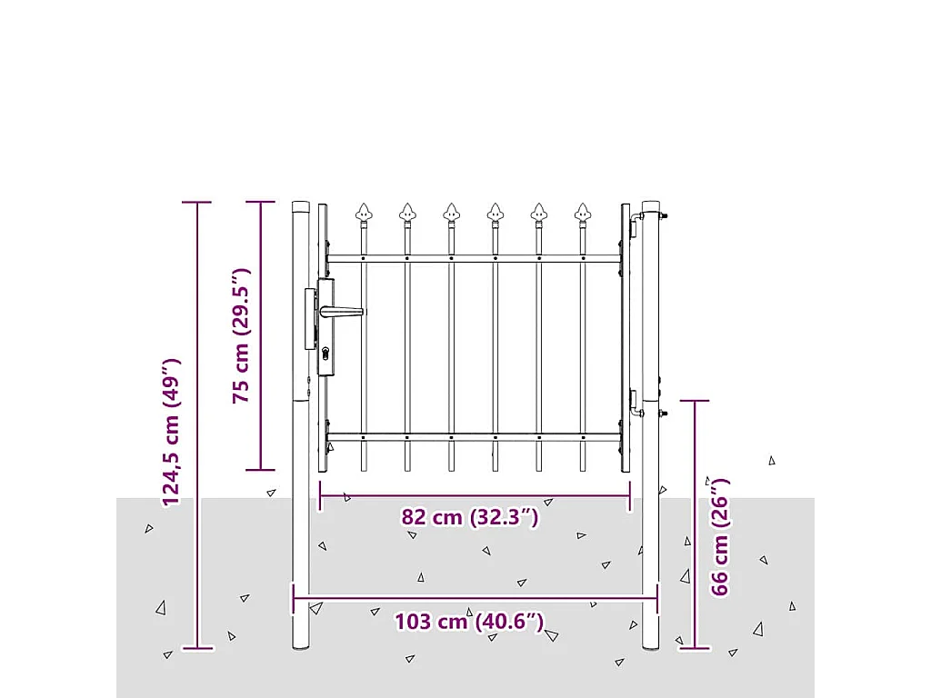 Graues Zauntor 100 x 75 cm, pulverbeschichteter Stahl