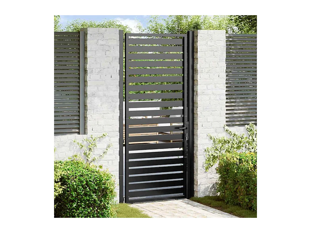 Cancello da giardino nero con serratura 100x200 cm in alluminio