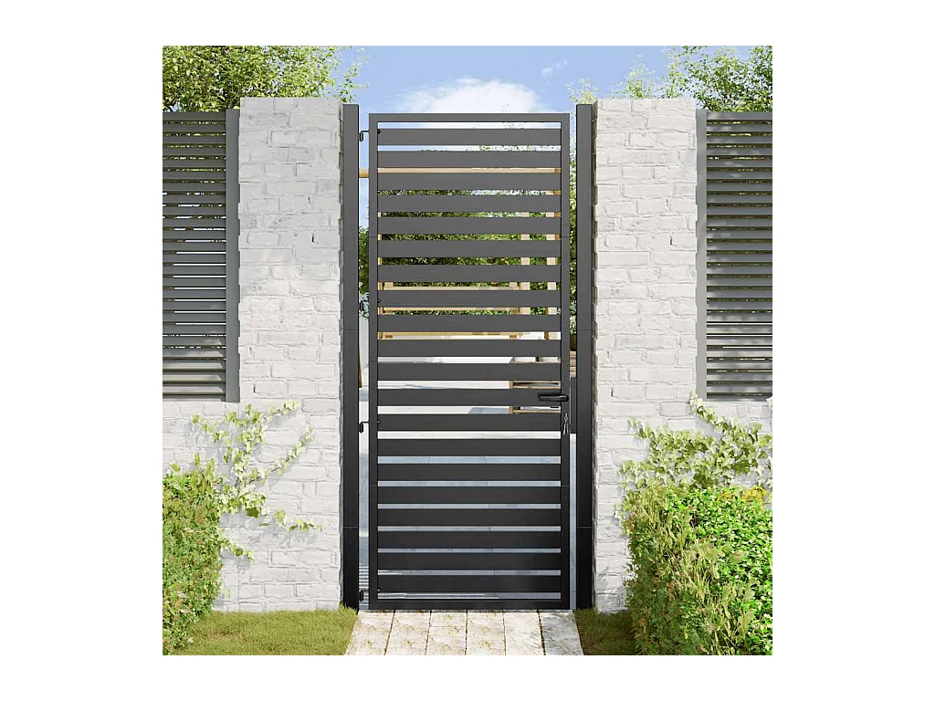 Cancello da giardino nero con serratura 100x200 cm in alluminio