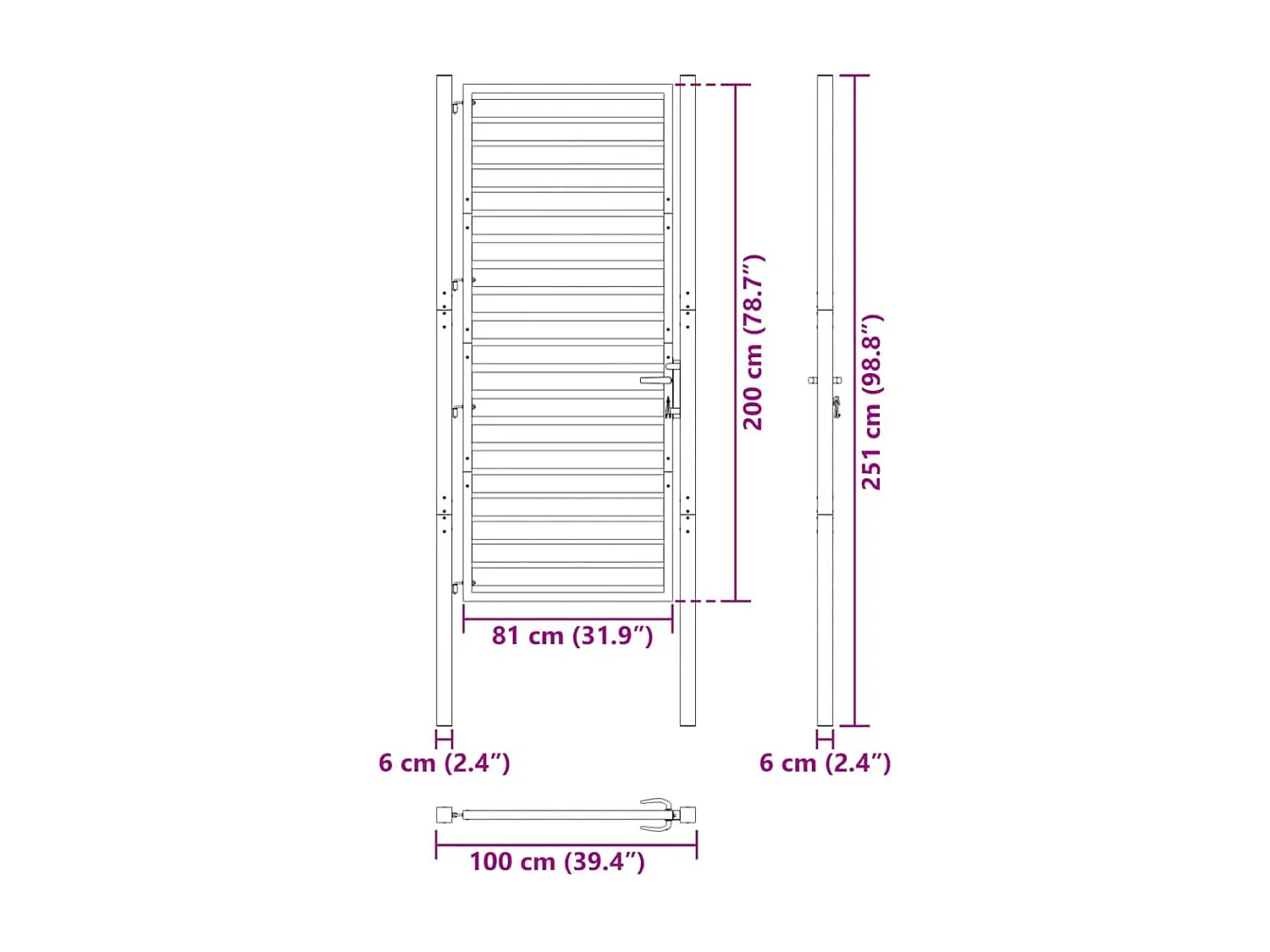 Zwarte afsluitbare tuinpoort 100x200 cm aluminium