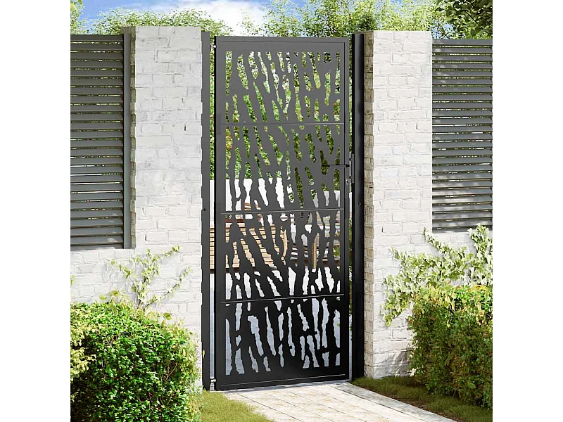 Puerta de jardín negra 105x205 cm diseño de líneas en acero