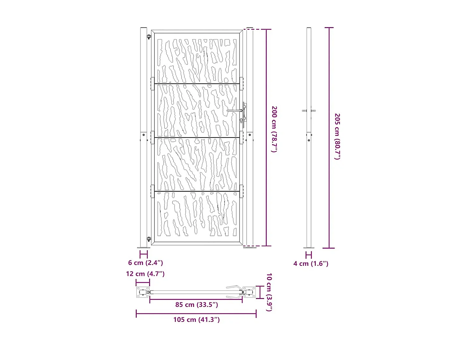 Cancello da giardino nero 105x205 cm in acciaio design linee