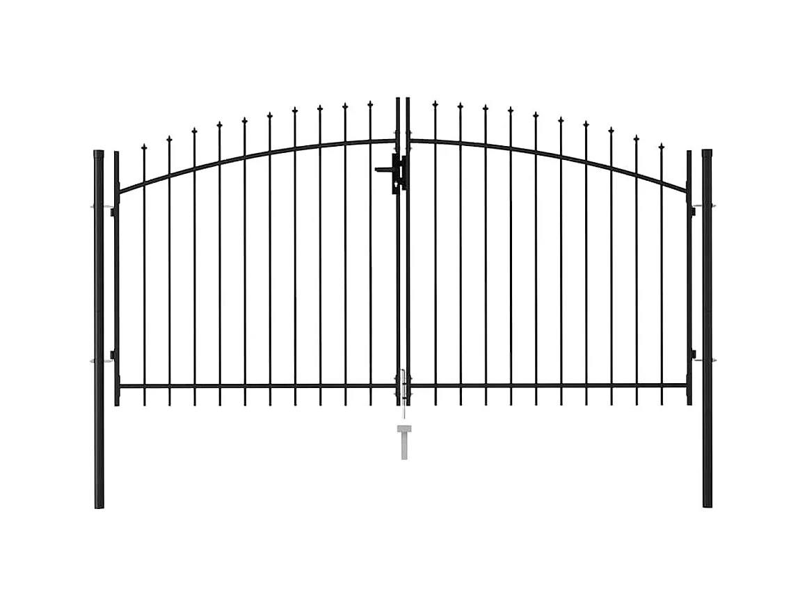 Portillon double porte avec dessus à pointe Acier 3x1,5 m Noir