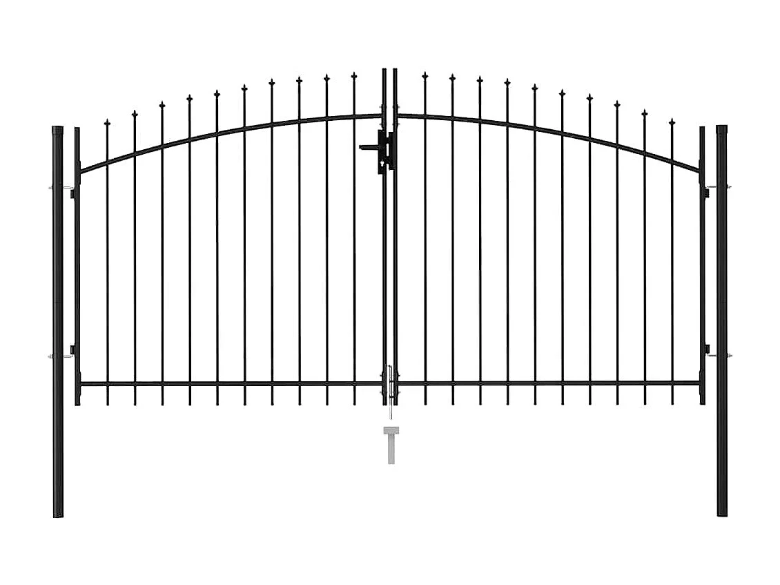 Portillon double porte avec dessus à pointe Acier 3x1,5 m Noir