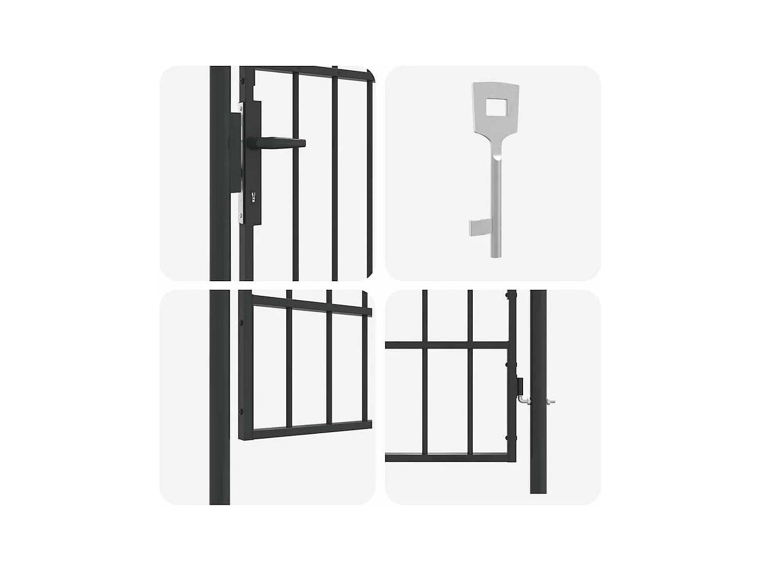 Puerta de valla gris de 100 x 175 cm de acero con recubrimiento en polvo