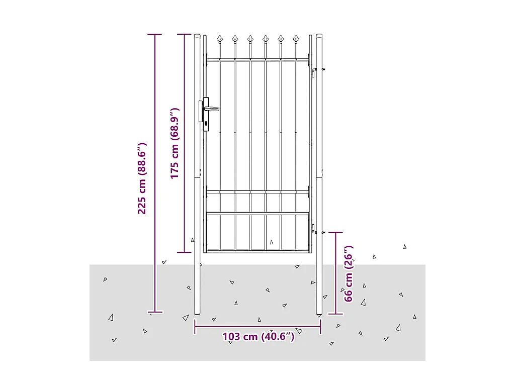 Puerta de valla gris de 100 x 175 cm de acero con recubrimiento en polvo
