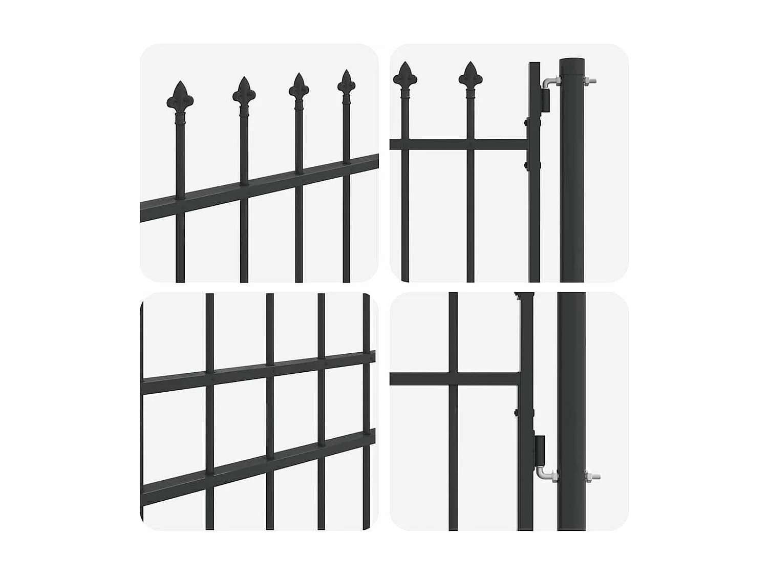 Puerta de valla gris de 100 x 175 cm de acero con recubrimiento en polvo