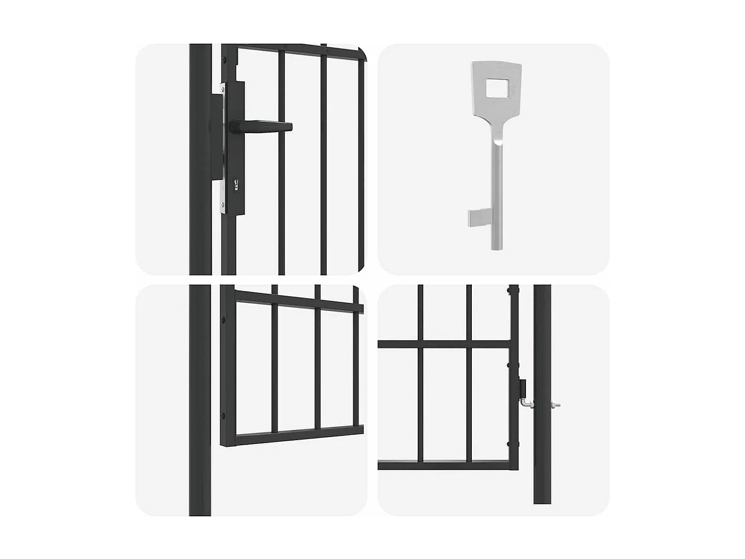 Puerta de valla gris de 100 x 175 cm de acero con recubrimiento en polvo