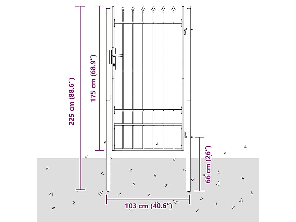 Puerta de valla gris de 100 x 175 cm de acero con recubrimiento en polvo