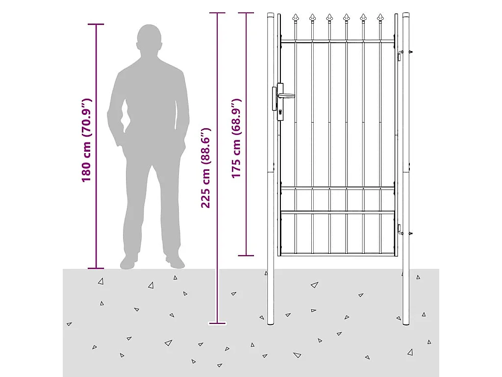 Puerta de valla gris de 100 x 175 cm de acero con recubrimiento en polvo