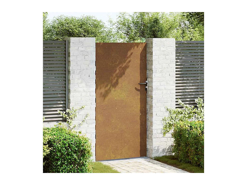 Puerta de jardín de acero corten de 85 x 175 cm.