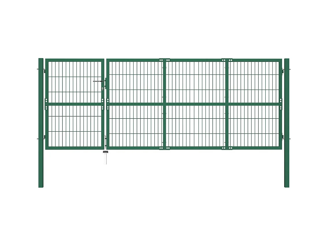 Puerta de valla de jardín con postes 350x120 cm acero verde
