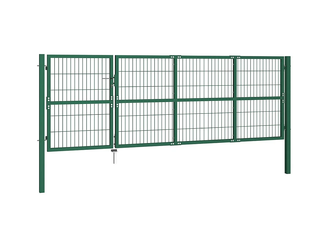 Puerta de valla de jardín con postes 350x120 cm acero verde