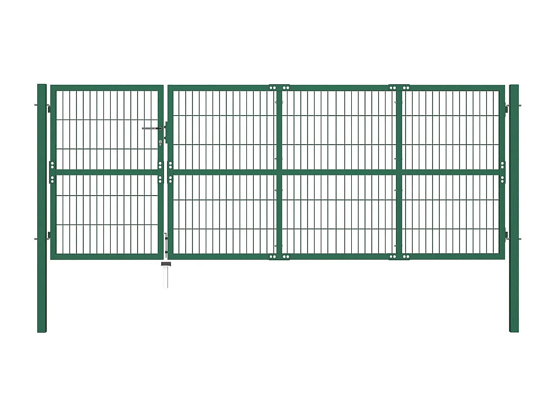 Puerta de valla de jardín con postes 350x120 cm acero verde