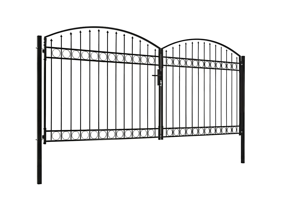Cancello doppio con parte superiore ad arco Acciaio 400x200 cm Nero