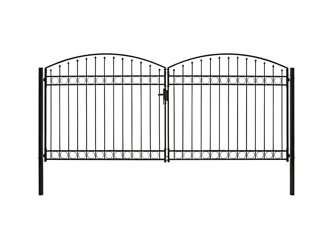 Portillon double porte avec dessus arqué Acier 400x200 cm Noir