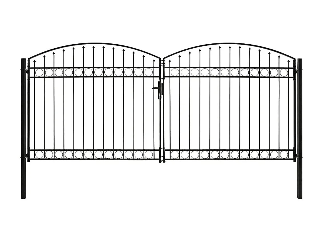 Portillon double porte avec dessus arqué Acier 400x200 cm Noir