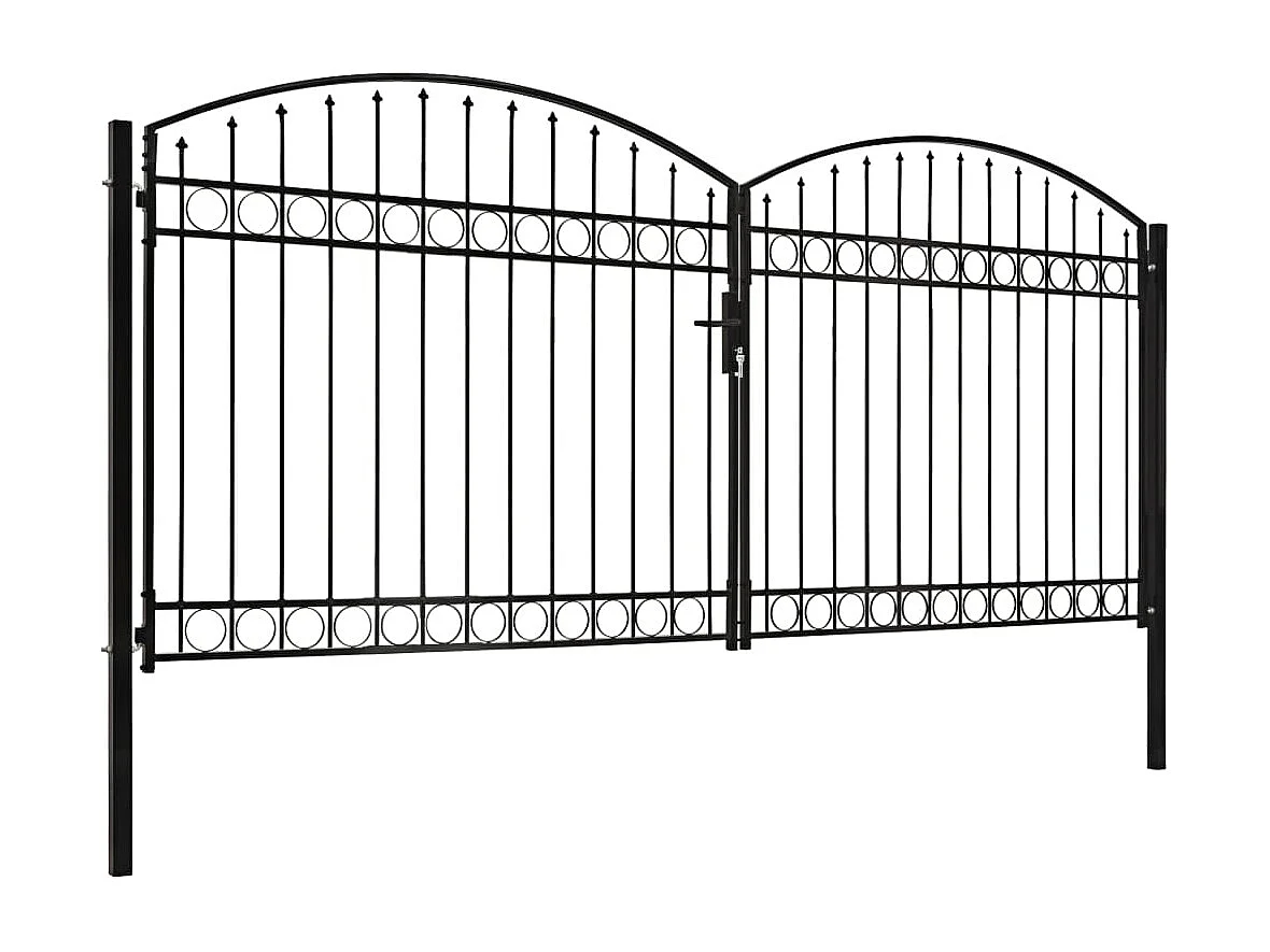 Portillon double porte avec dessus arqué Acier 400x200 cm Noir
